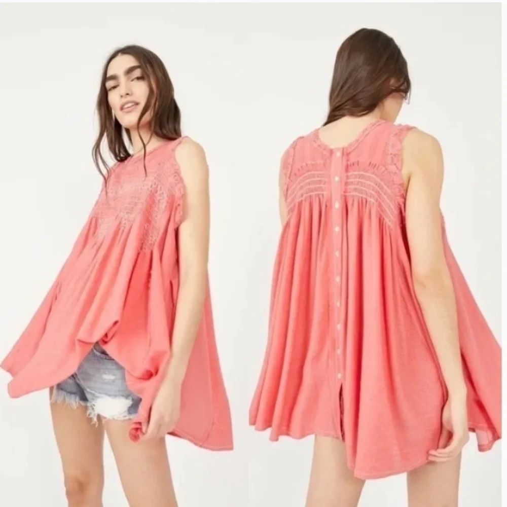 NWT Free People Sea Breeze Tunic Coral Pink boho bohemian